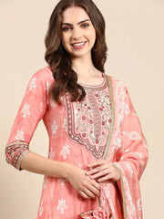Women's Peach Printed Kurta Set-GW-3439-Peach
