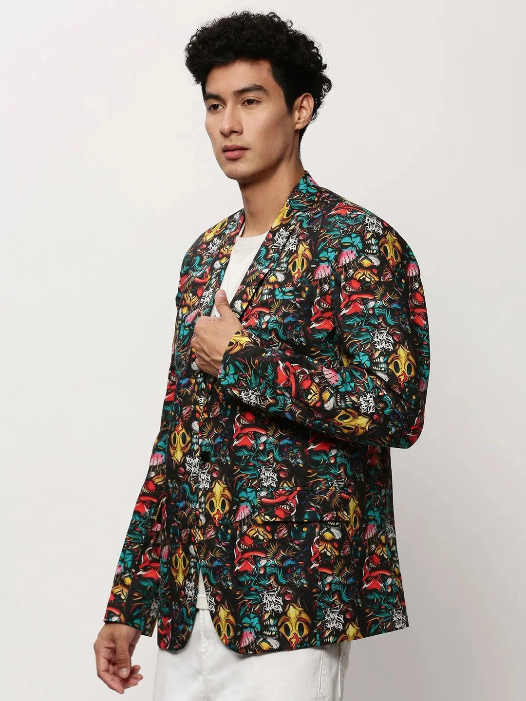 Black Printed Cotton Modi Jacket | Men's Ethnic Wear