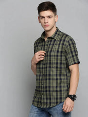 Men Green Checked Casual Shirt-MAYACHECKS-4406-Olive
