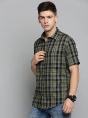 Men Green Checked Casual Shirt-MAYACHECKS-4406-Olive