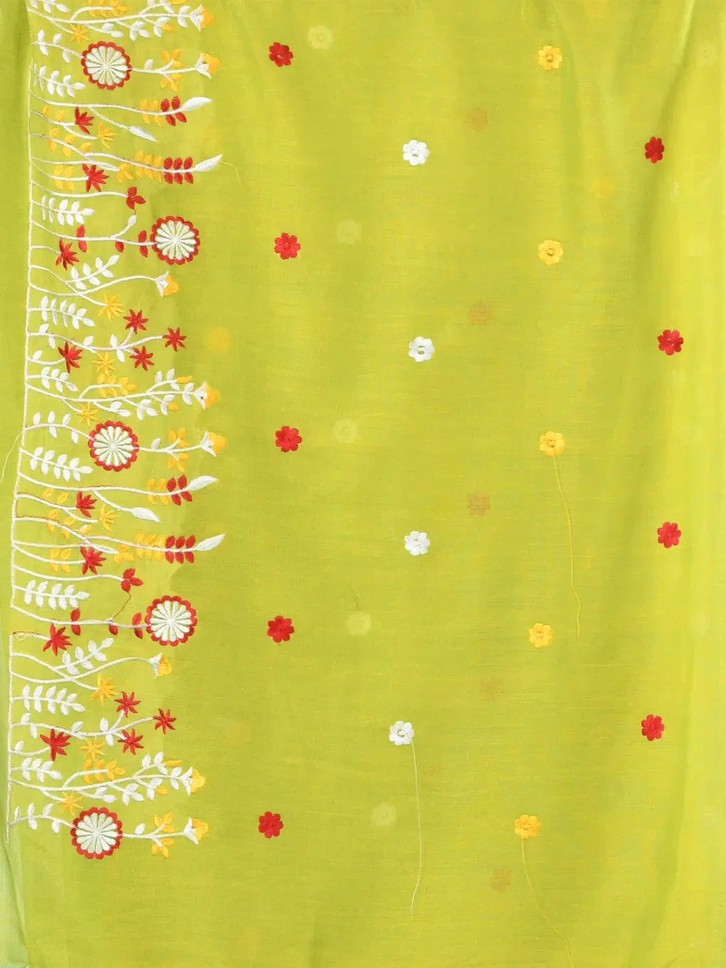 Lime Green Embroidered Cotton Saree | Designer Sarees India