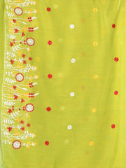 All Over Thread Floral Embroidery Lime Green Cotton Saree-MA62CT33610083