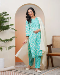 Women Aqua marine Cotton kurta with cotton pant & dupatta-191VAASTURQUOISE