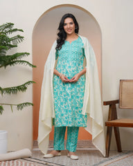Women Aqua marine Cotton kurta with cotton pant & dupatta-191VAASTURQUOISE