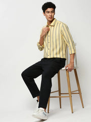 Men Yellow Striped Casual Casual Shirts-YARROWSTRIPE-5643-Yellow