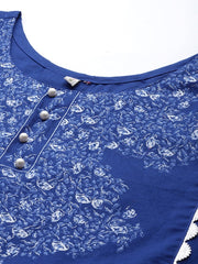 Royal Blue Pure Cotton Printed Tunic Palazzo Set-AHTUPZ-COMBO-523