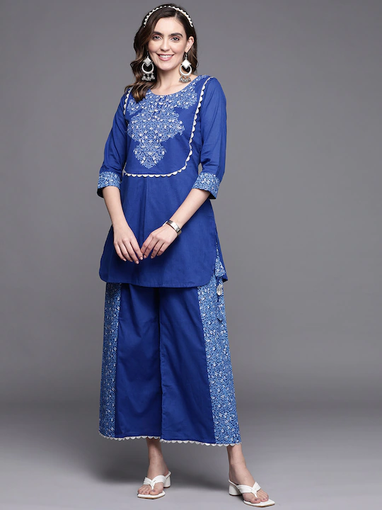 Royal Blue Printed Tunic Palazzo Set | Women's Palazzo Sets