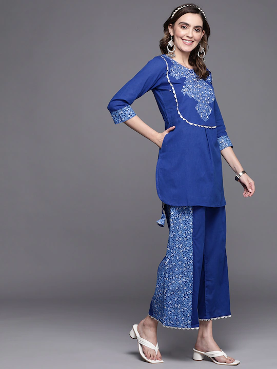 Royal Blue Printed Tunic Palazzo Set | Women's Palazzo Sets