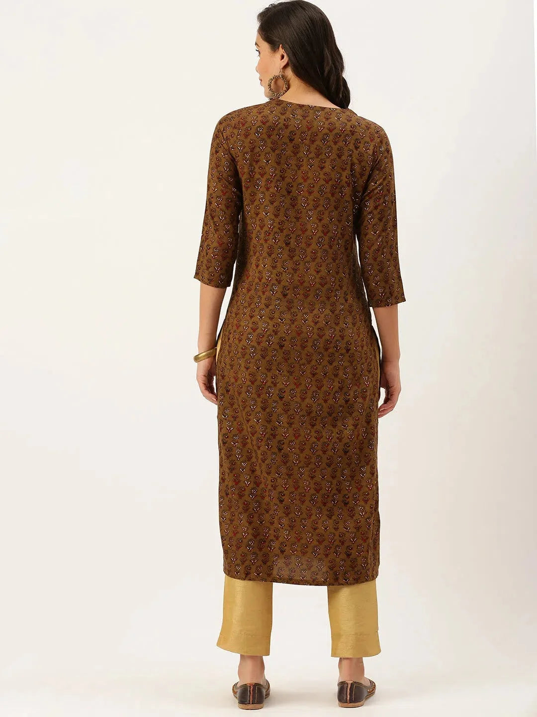 Brown Printed Cotton Kurta: Indian Kurta Ladies Collection