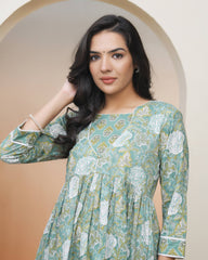 Women Ferozi Cotton kurta with cotton pant & dupatta-192VAASFEROZI
