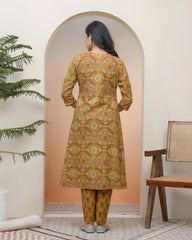 Women Mustard Cotton angrakha kurta with cotton pant & dupatta-193VAASMUSTARD