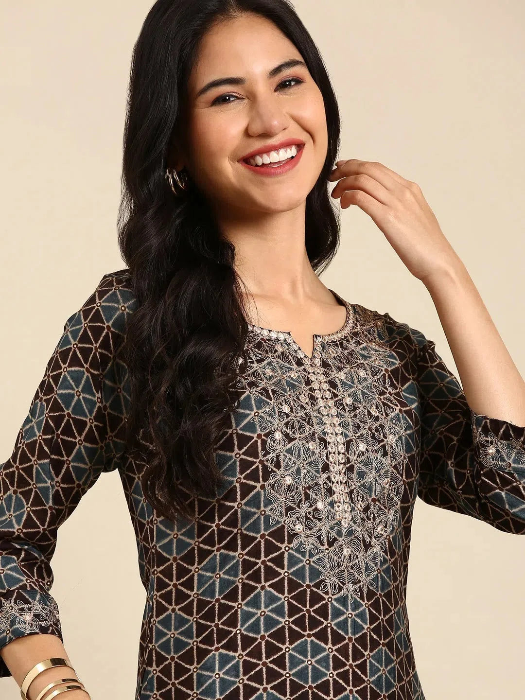 Coffee Brown Polyester Indian Kurta for Women - DesiQlo