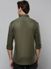 Men Green Printed Casual Shirt-JINATWILL-4733-Olive