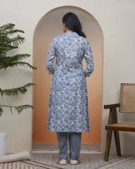 Women Grey panel kurta with cotton pant & dupatta-195VAASGREY