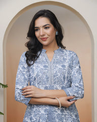 Women Grey panel kurta with cotton pant & dupatta-195VAASGREY