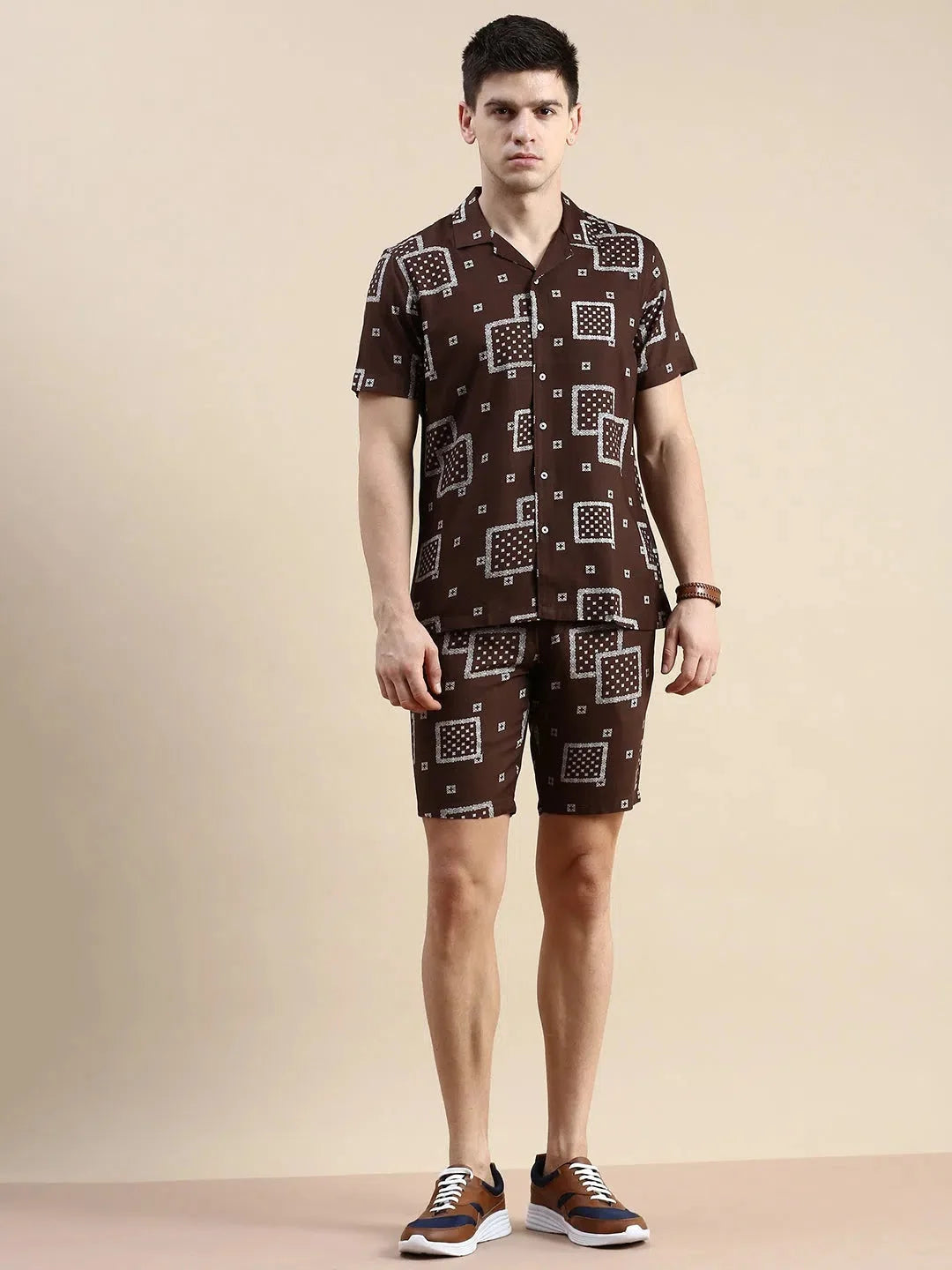 Men's Brown Printed Co ord Sets | Casual Two Piece Sets