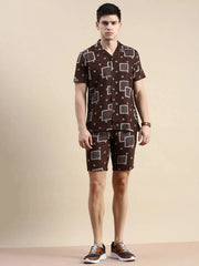 Men Brown Printed Casual Co ord Set-BLACKBERRY-1691-Brown