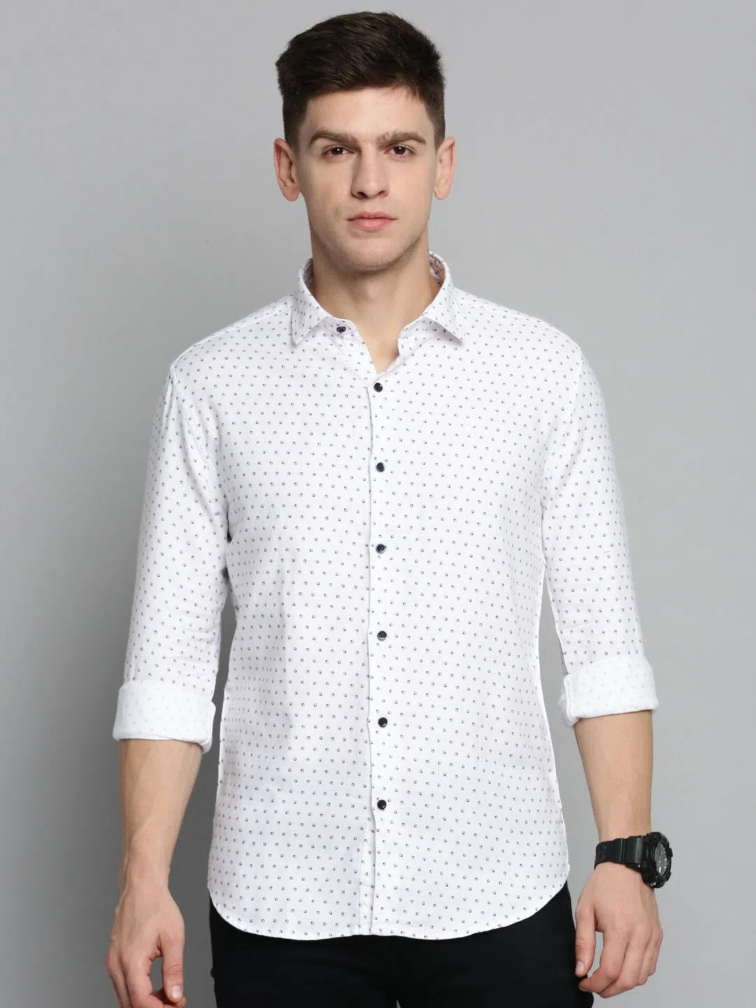 Elegant White Printed Mens Shirt - Casual Cotton Shirt | DesiQlo