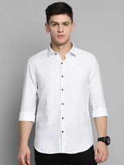 Men White Printed Casual Shirt-CARLOSPRINT-3235-White