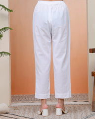 Women Whitel Cotton Flax Solid Straight Pants-196VAASWHITE