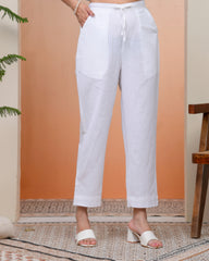 Women Whitel Cotton Flax Solid Straight Pants-196VAASWHITE