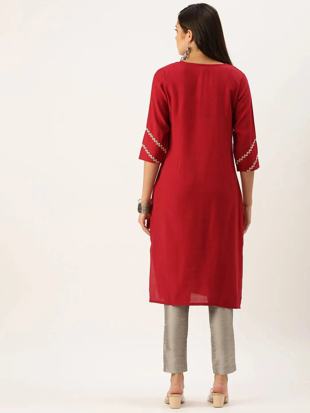 Maroon Embroidered Indian Kurta - DesiQlo Kurtis Collection