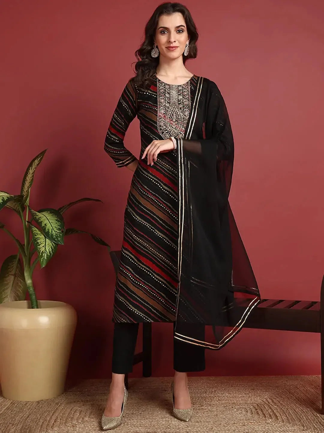 Viscose Solid Black Indian Ethnic