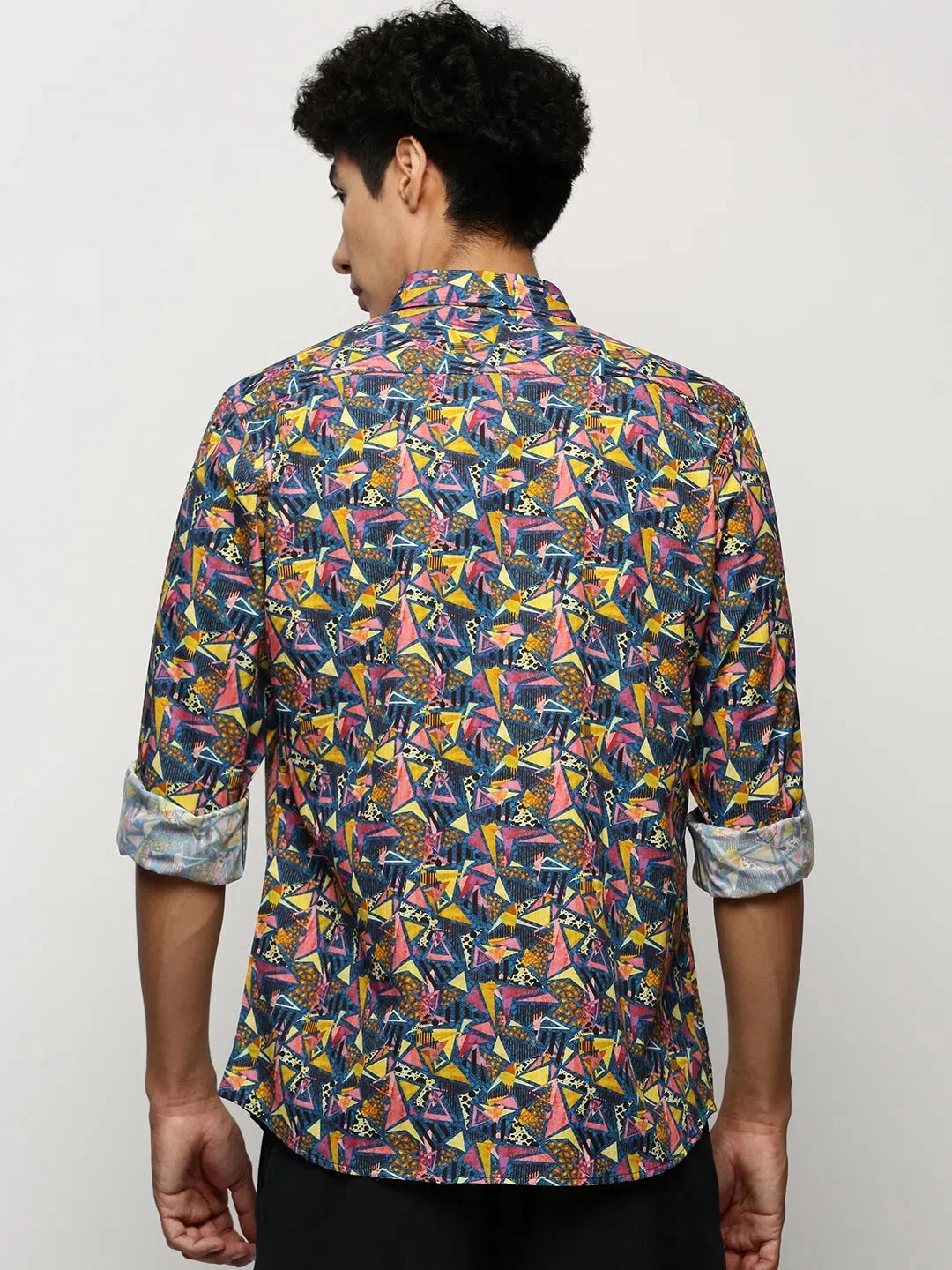 Navy Geometric Mens Shirt - Printed Cotton Shirt | DesiQlo