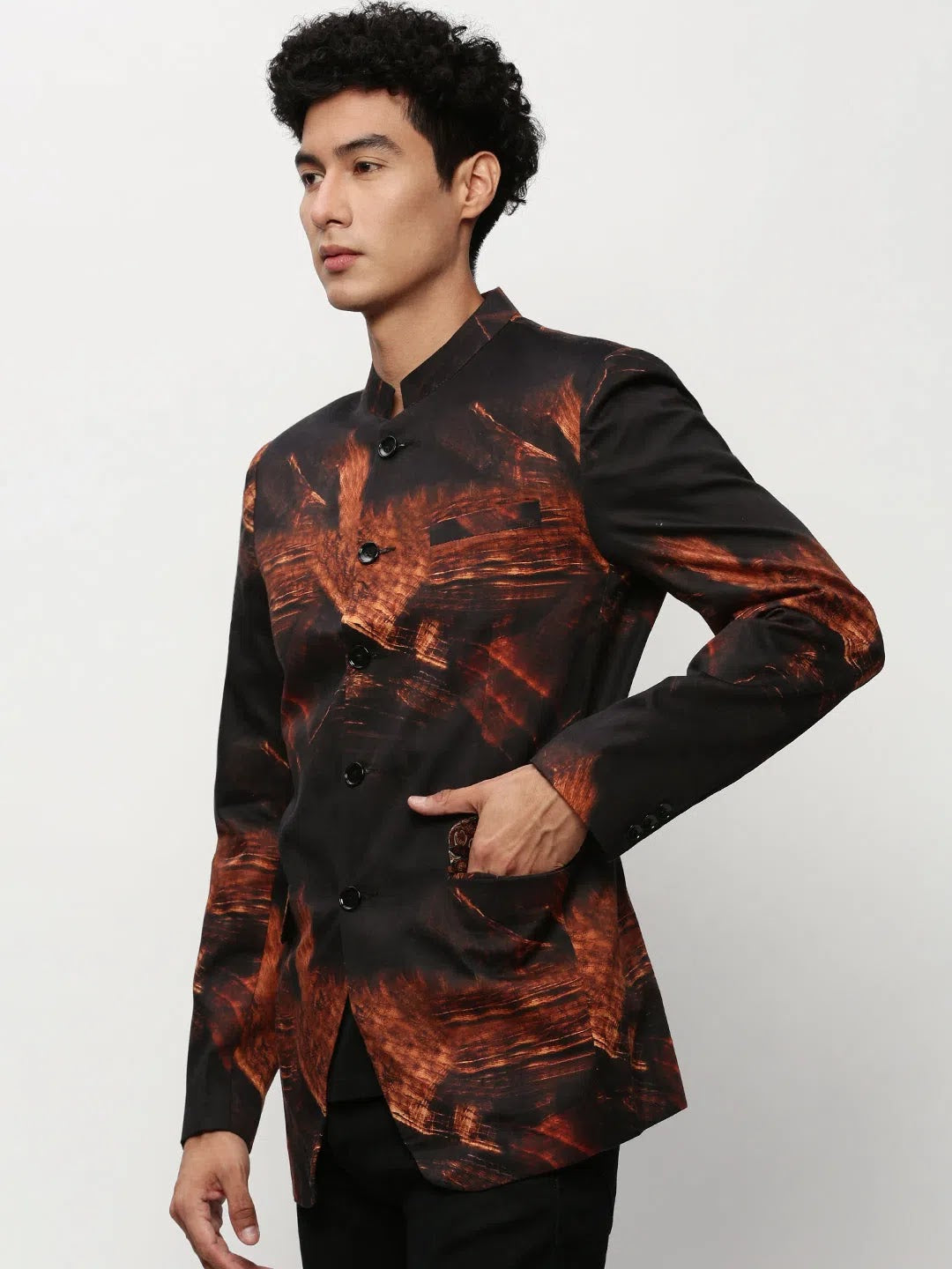 Black Printed Casual Blazer | Modi Jacket for Men - DesiQlo