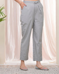 Women Grey Cotton Flax Solid Straight Pants-197VAASGREY