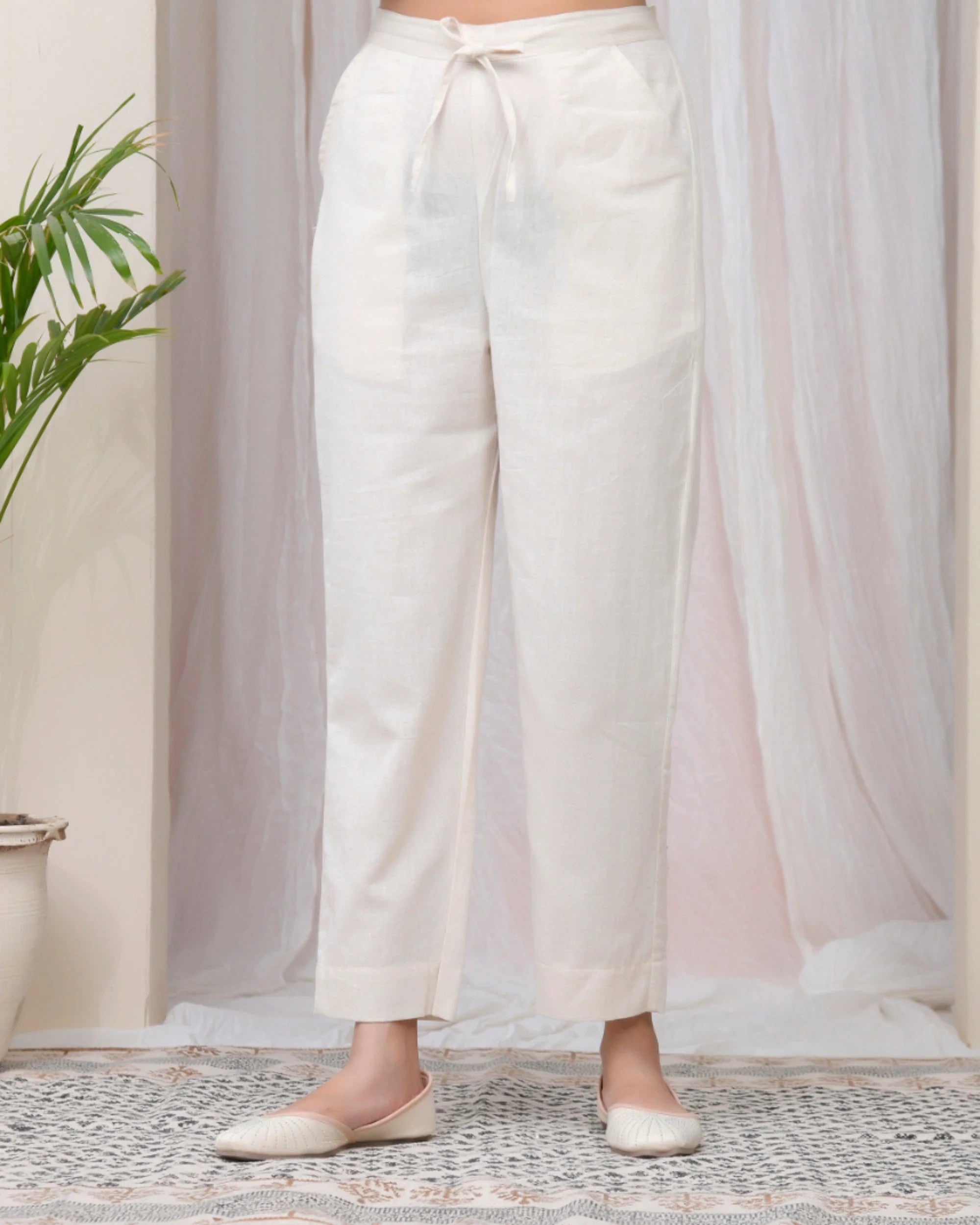 Women Natural Cotton Flax Solid Straight Pants
