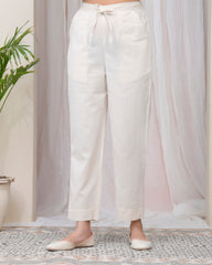 Women Natural Cotton Flax Solid Straight Pants-198VAASNATURAL
