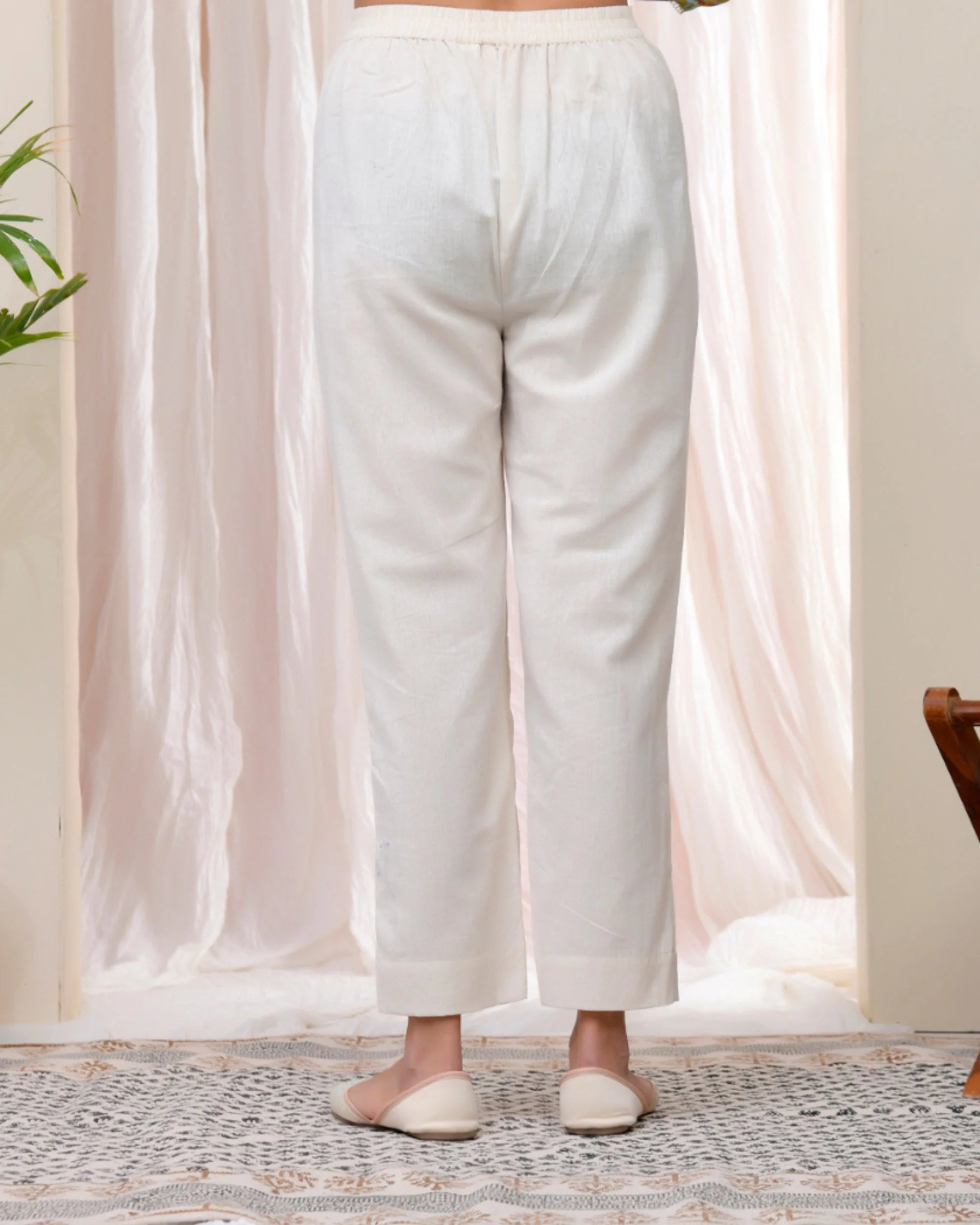 Women Natural Cotton Flax Solid Straight Pants