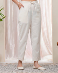 Women Natural Cotton Flax Solid Straight Pants-198VAASNATURAL