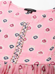 Women's Pink Printed Kurta SetKC-1010-Pink