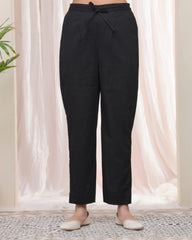 Women Black Cotton Flax Solid Straight Pants-199VAASBLACK