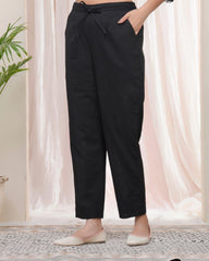 Women Black Cotton Flax Solid Straight Pants-199VAASBLACK