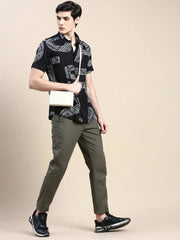Men Black Printed Casual Shirt-GEORGE-1614-Black