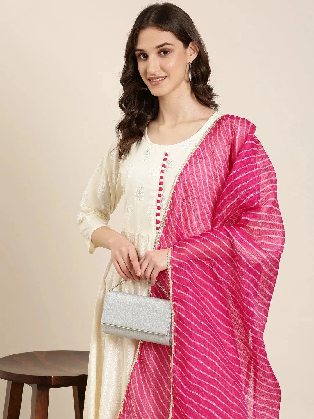 Cream Floral Anarkali Kurta | Women's Anarkali Gown