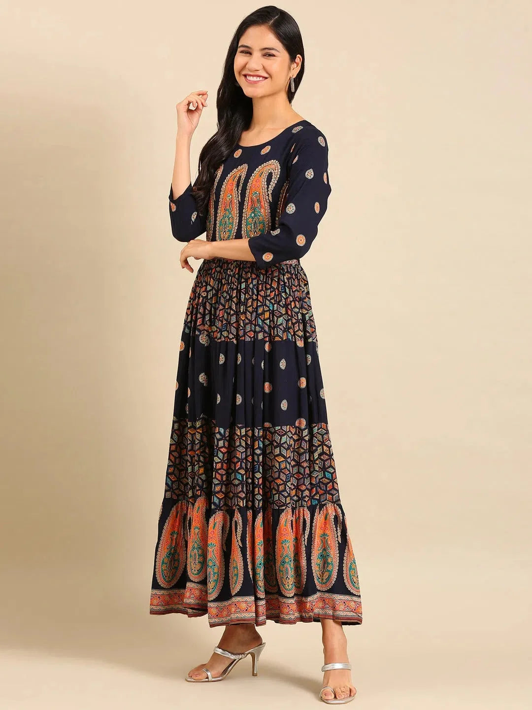 Blue Printed Anarkali Kurta - Women's Cotton Anarkali Kurti