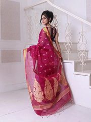 Off White Cotton Handwoven Saree With Bird Motifs-MA66CT431380017