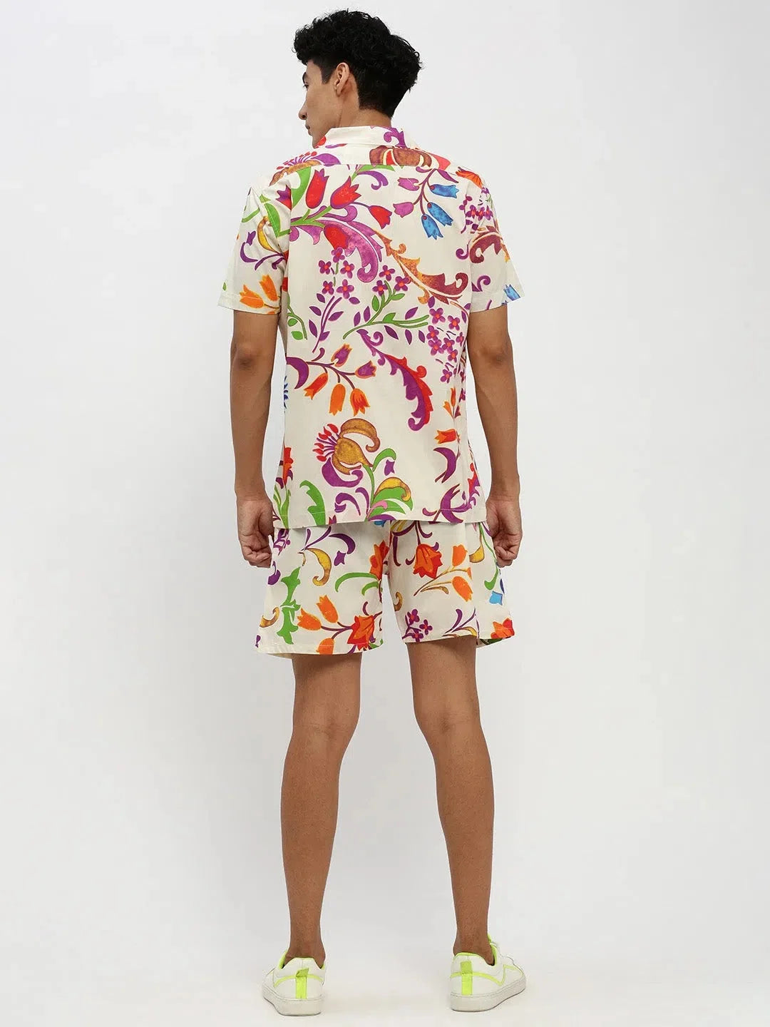 Men's Cream Printed Co ord Set | Casual Printed Co ord Set