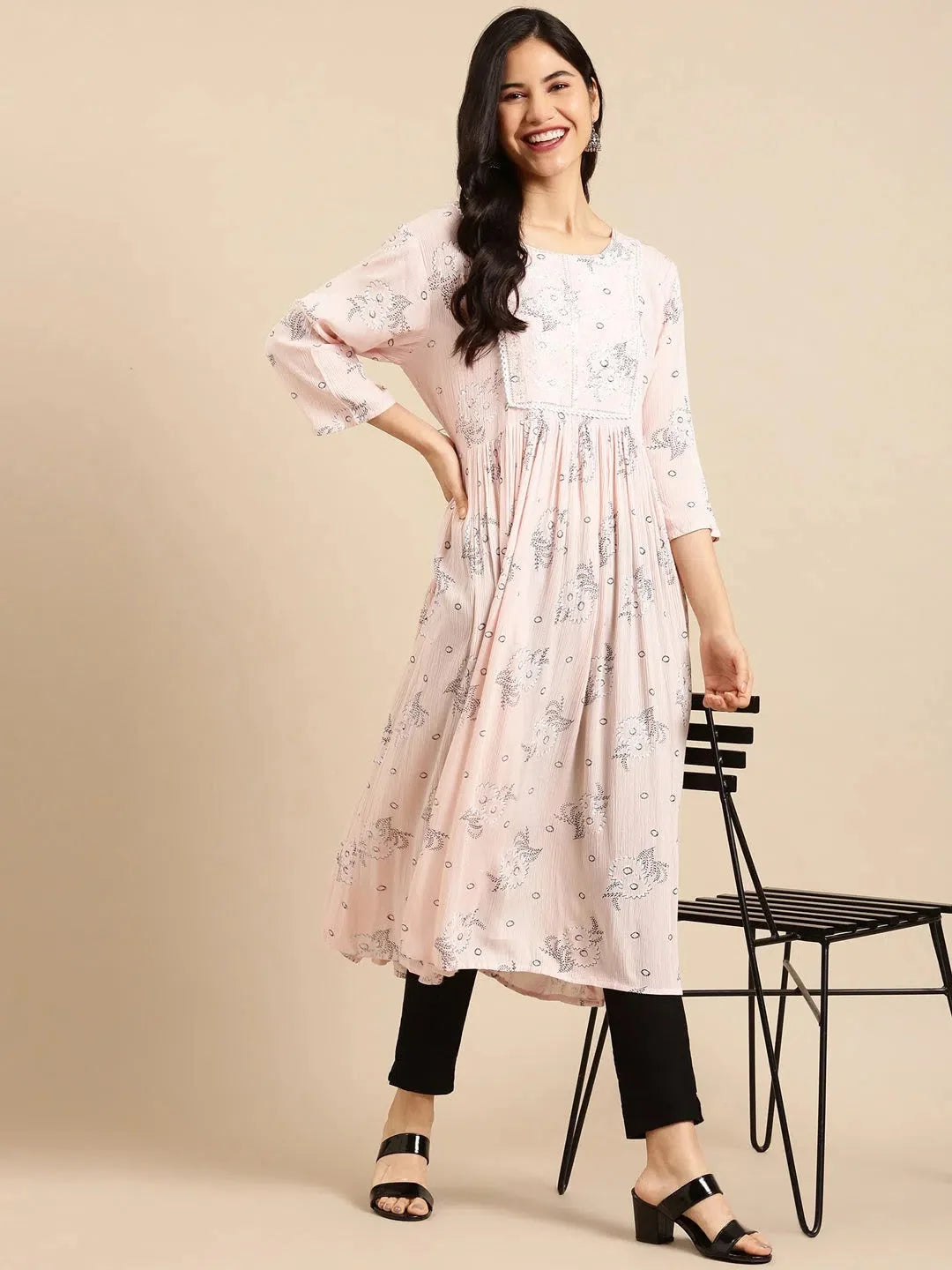 Pink Printed A-Line Kurta | Stylish Indian Kurtis for Women