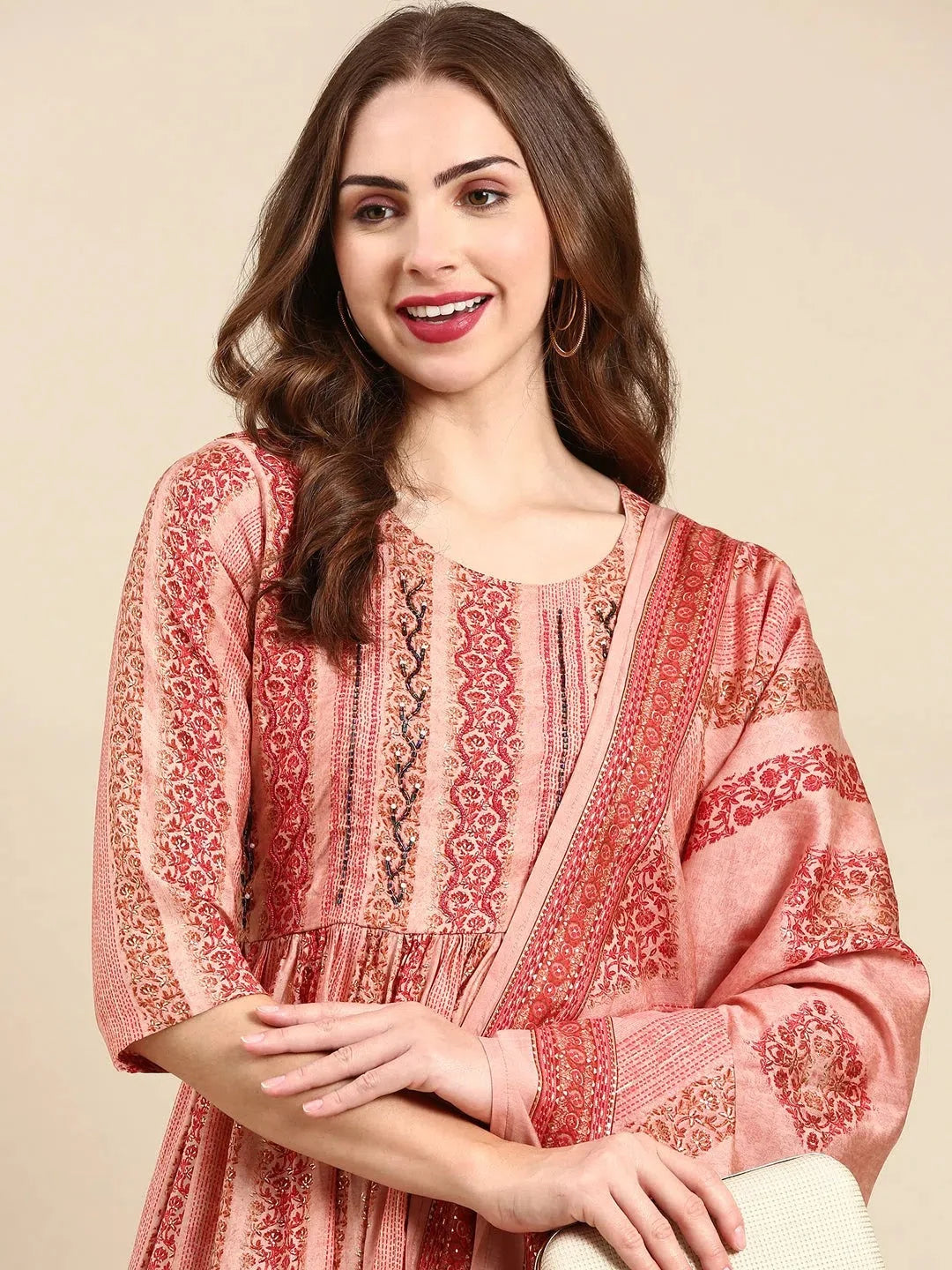 Women's Peach Printed Kurta SetKC-1019-Peach