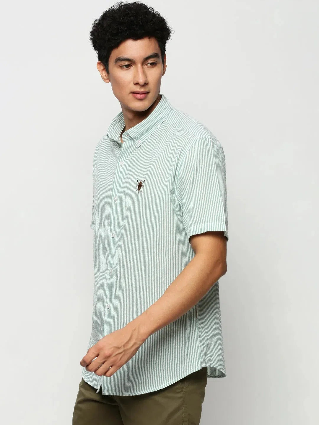 Green Striped Mens Cotton Shirt - Casual Shirts by DesiQlo