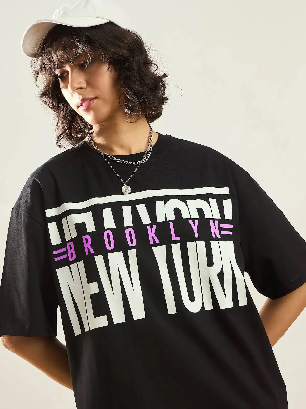 Black NEW YORK T-Shirt Dress - Women's Cotton Casual Style