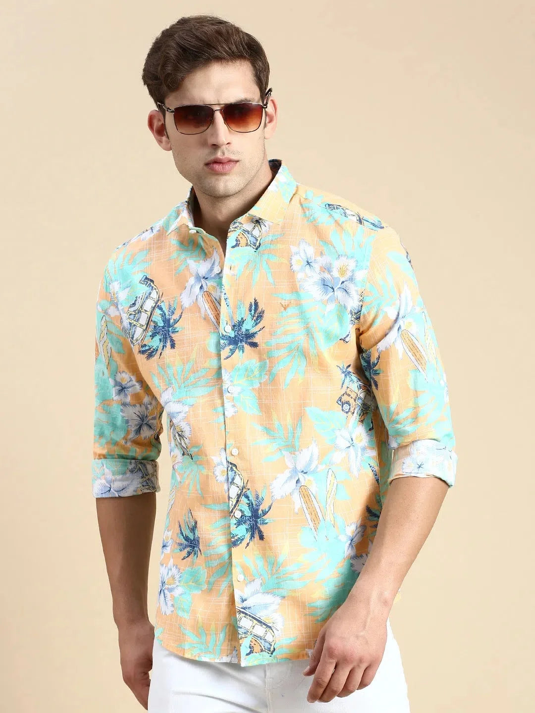 Orange Printed Mens Shirt | Cotton Casual Shirts DesiQlo