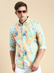 Men Orange Printed Casual Shirt-JORDANPRINT-4893-Orange