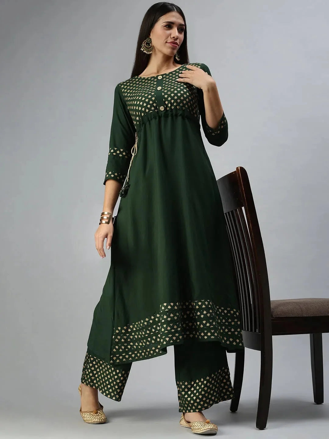 Green Printed Women's Kurta Sets | Cotton Indian Kurta Sets