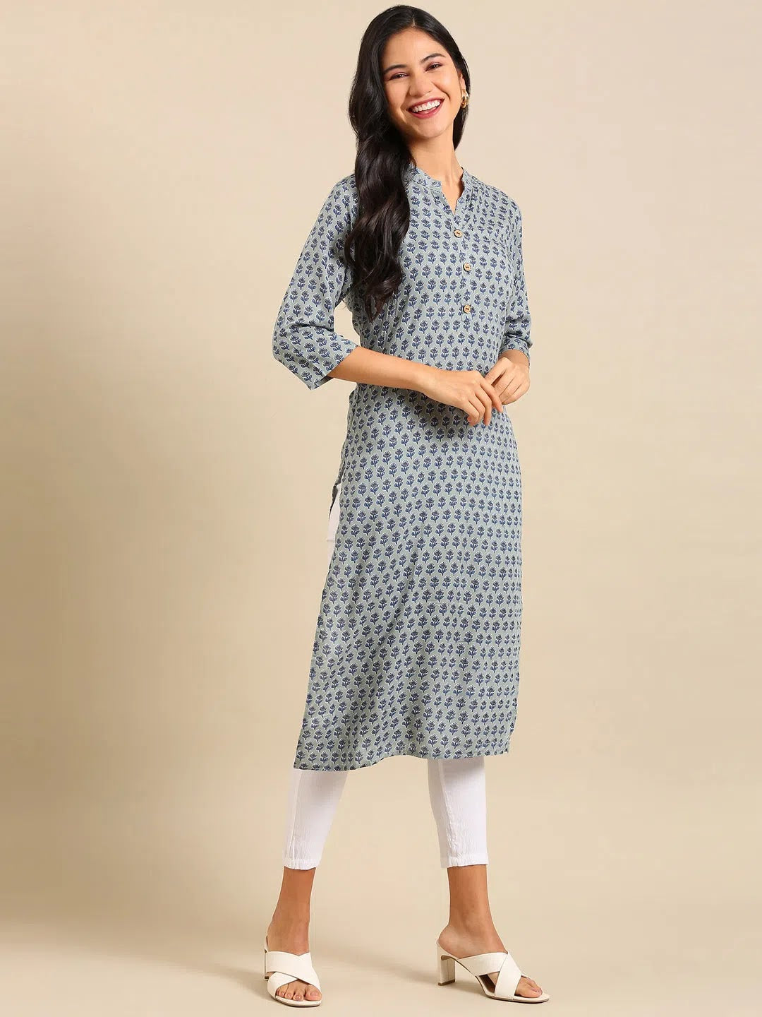 Sea Green Viscose Indian Kurta for Women | Printed Kurtas